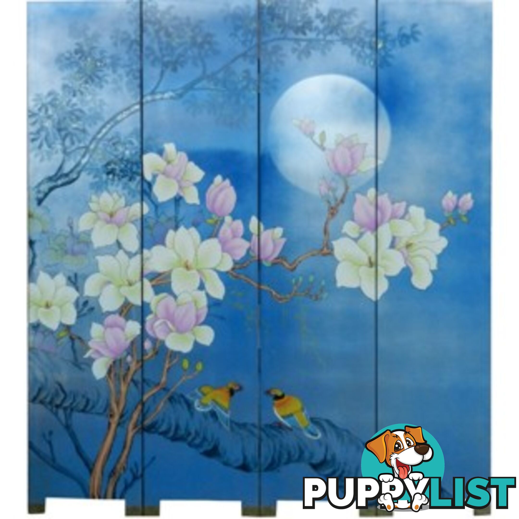 Magnolia Blossom on Blue Room Divider Screen