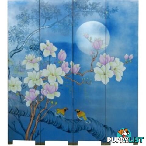 Magnolia Blossom on Blue Room Divider Screen