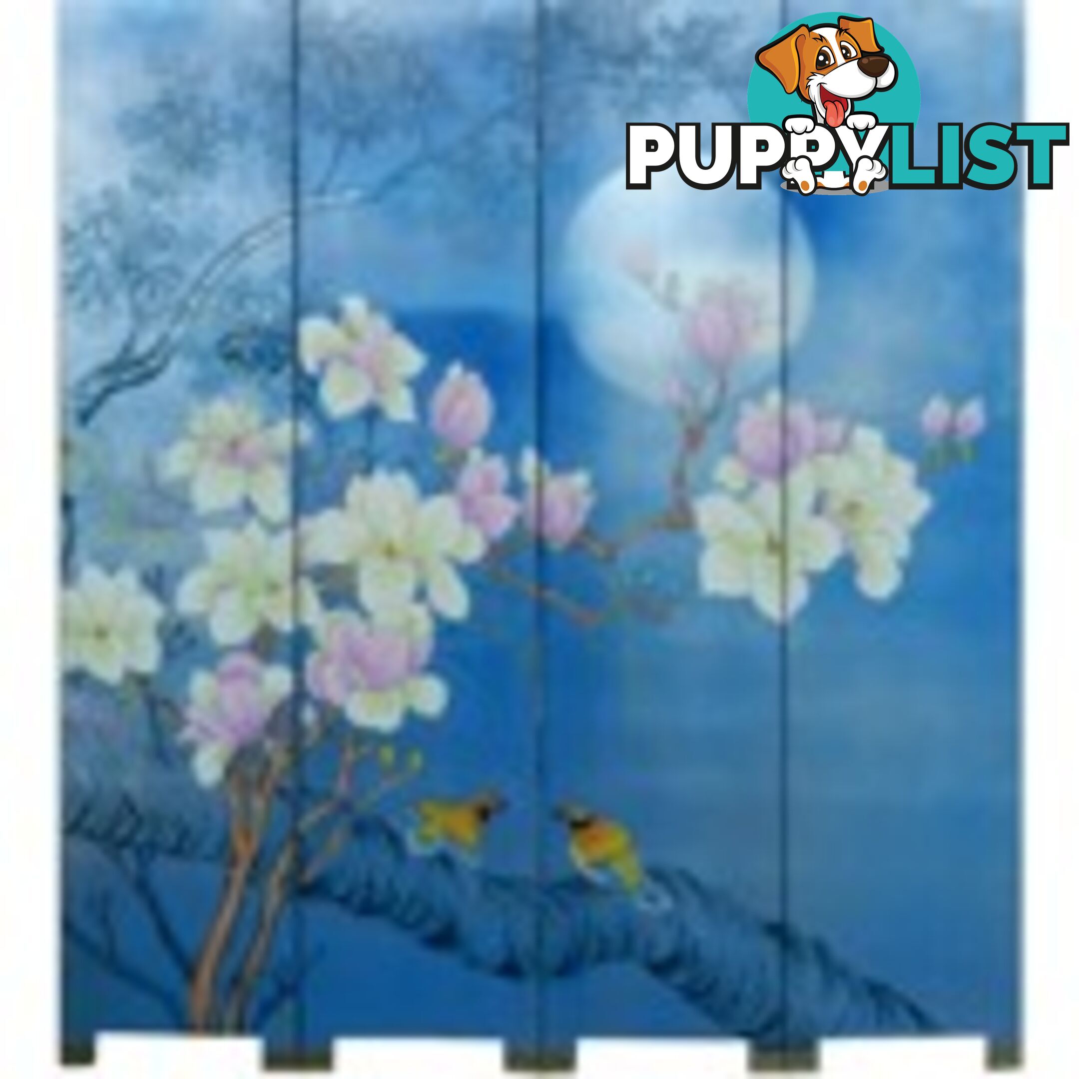 Magnolia Blossom on Blue Room Divider Screen