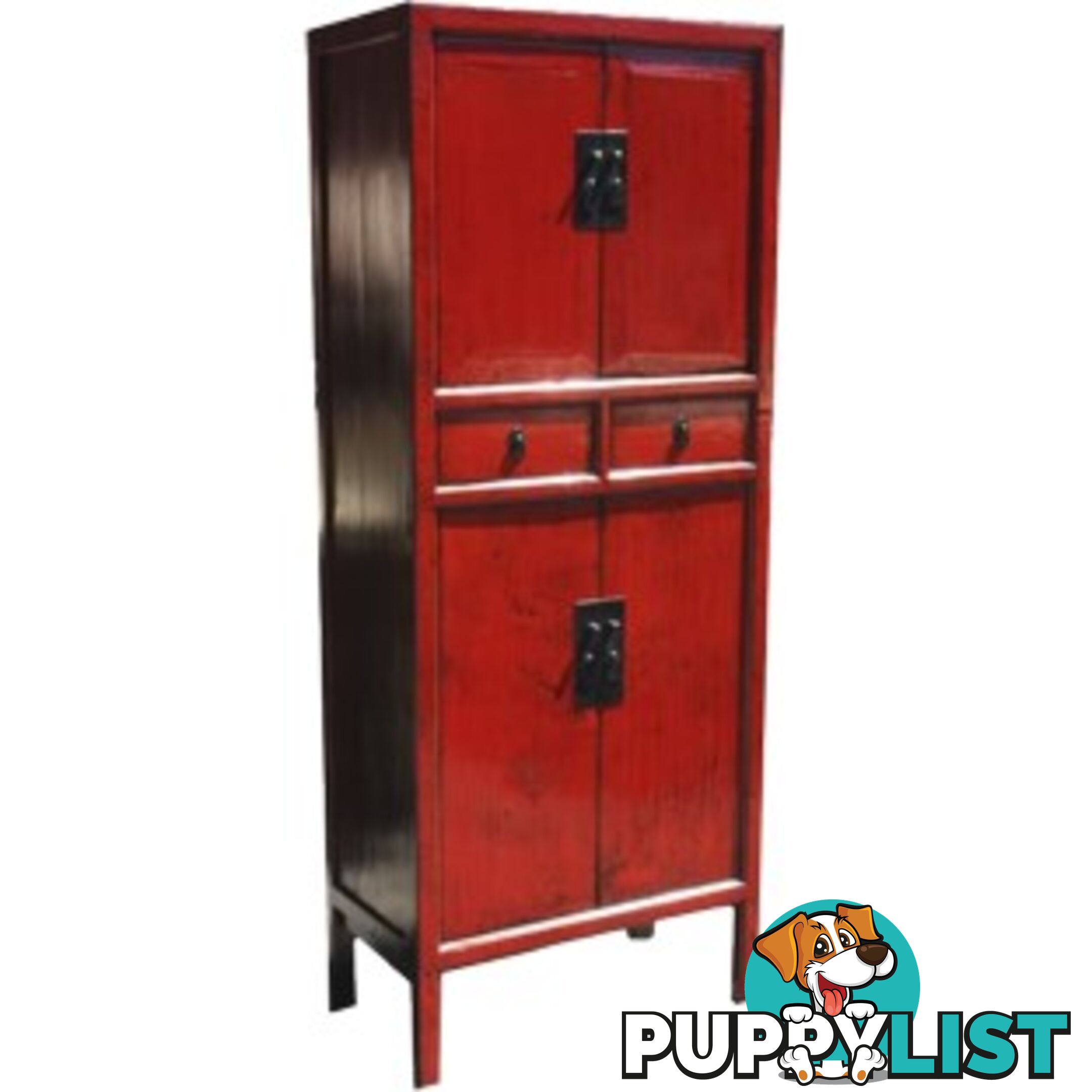 Red Lacquer Oriental Style Cabinet