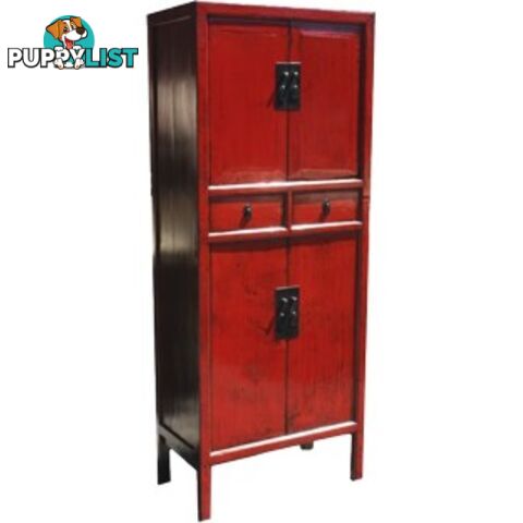 Red Lacquer Oriental Style Cabinet