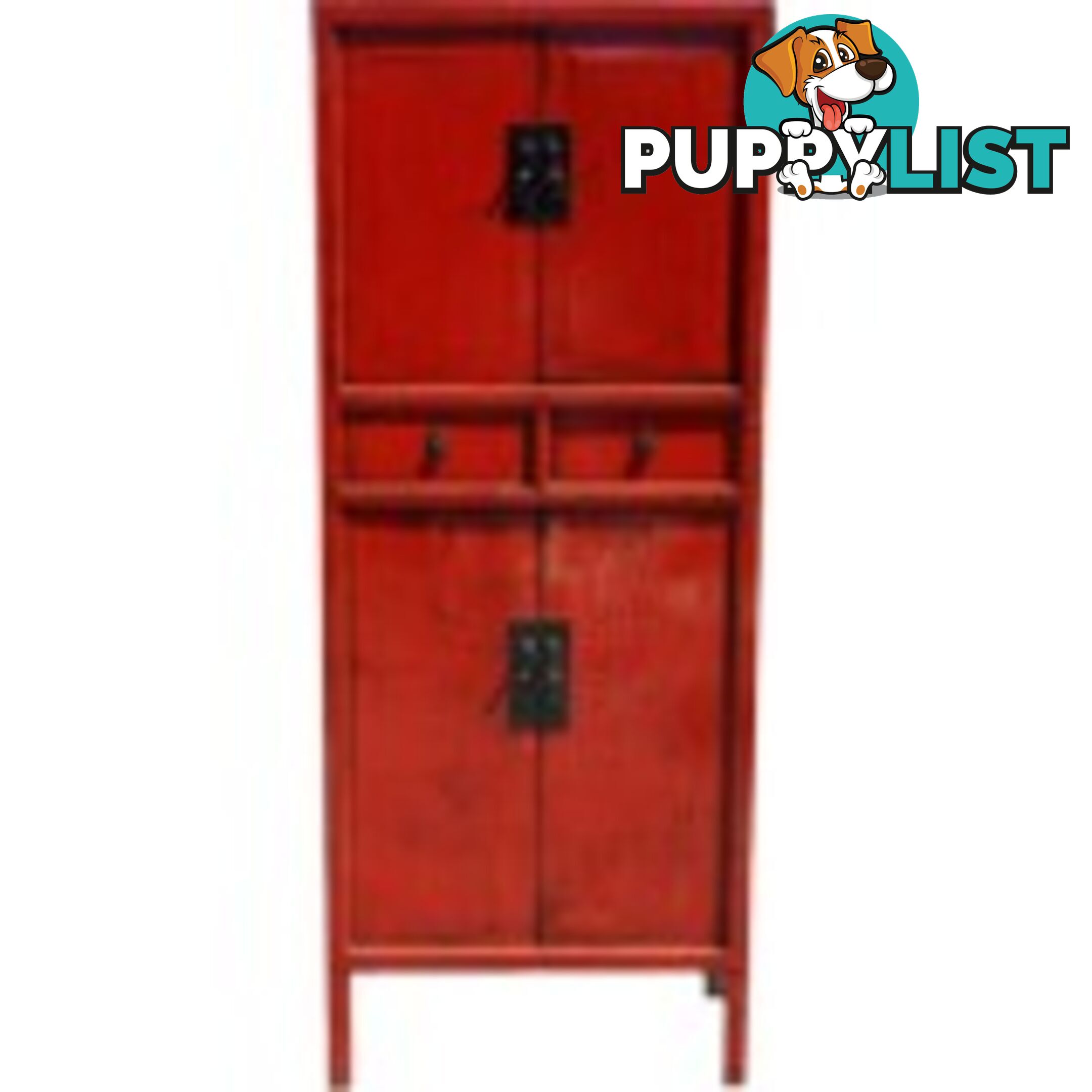 Red Lacquer Oriental Style Cabinet