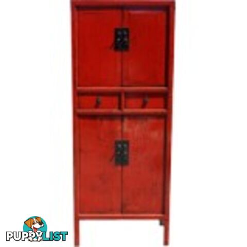 Red Lacquer Oriental Style Cabinet