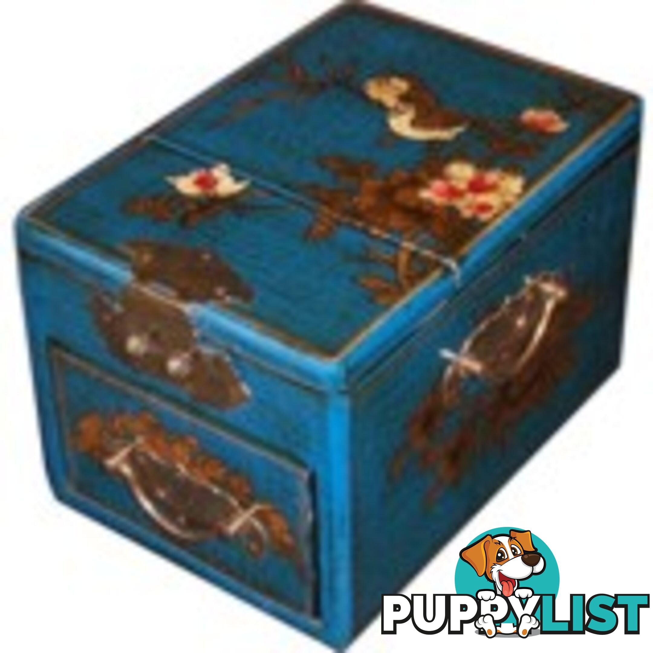 Blue Jewellery Box with Stand-Up Mirror - Bird 1 Drawer