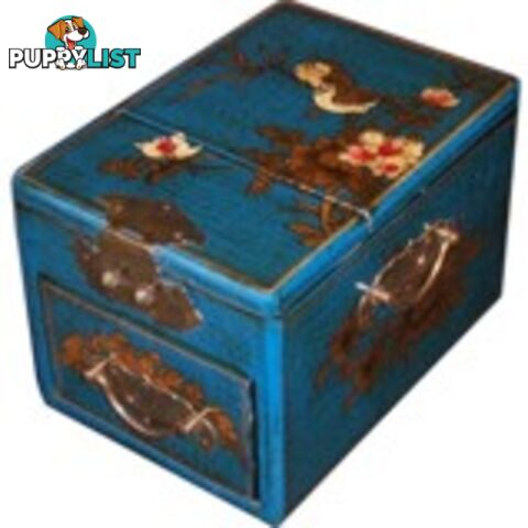 Blue Jewellery Box with Stand-Up Mirror - Bird 1 Drawer