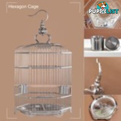 Stainless Steel Bird Cage Hexagon 36 cm