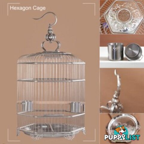 Stainless Steel Bird Cage Hexagon 36 cm