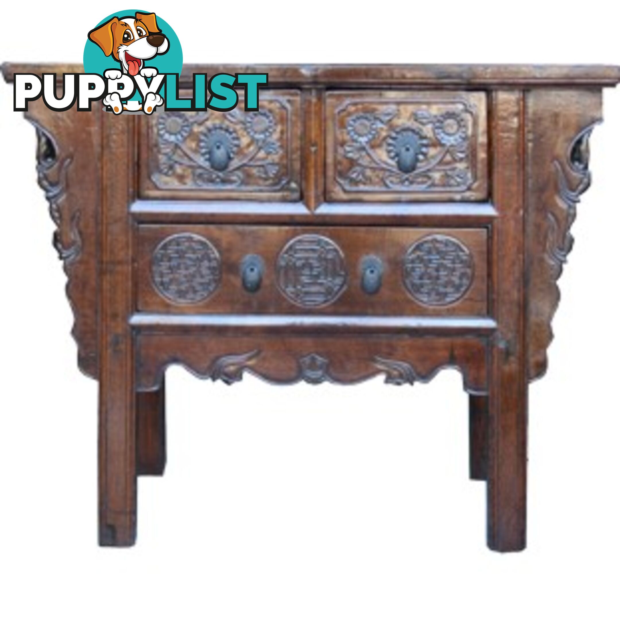 Natural Elm Carved Three-Drawer Chinese Altar Table