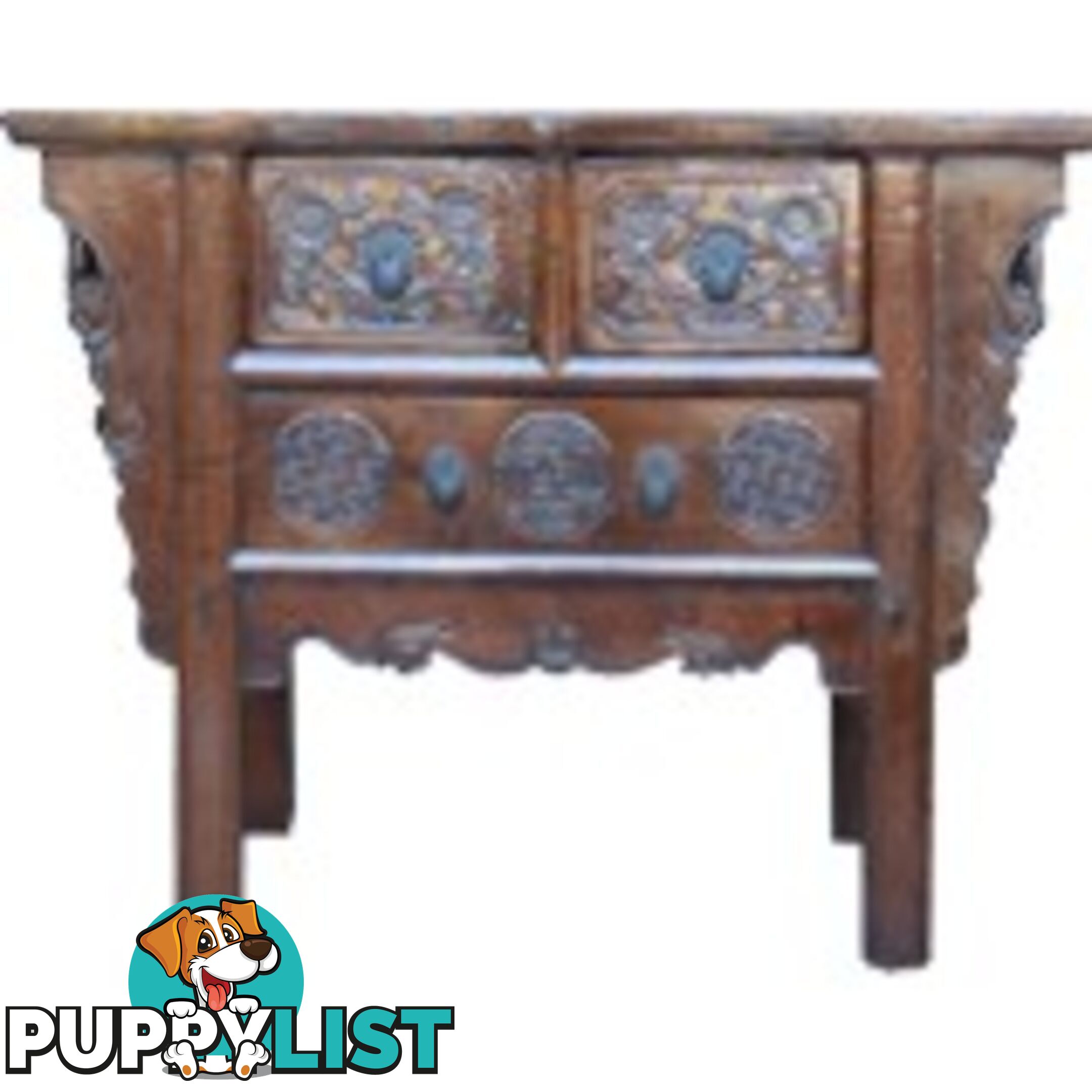 Natural Elm Carved Three-Drawer Chinese Altar Table