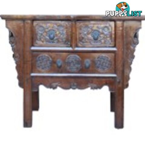 Natural Elm Carved Three-Drawer Chinese Altar Table