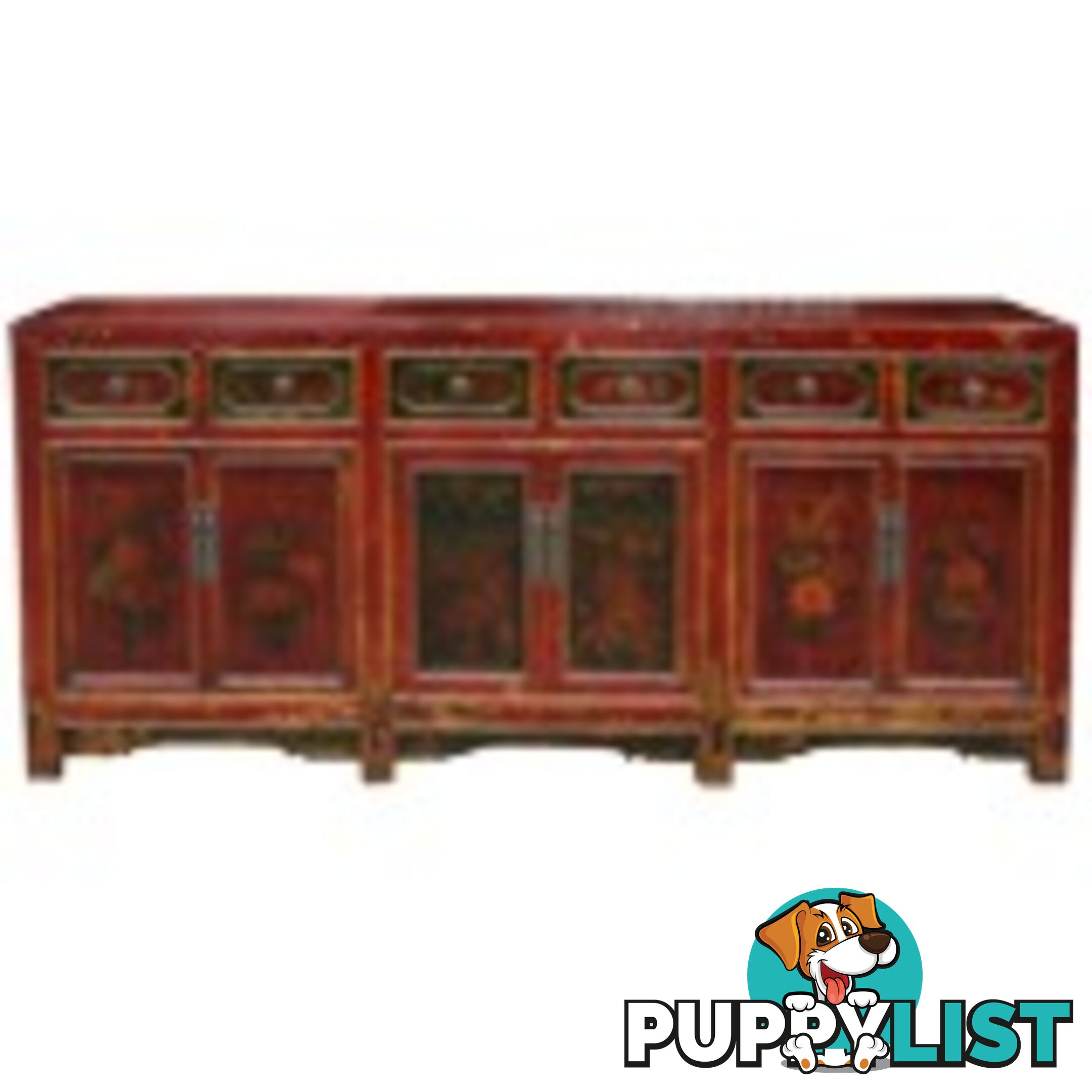 Original Red Painted Chinese Antique Sideboard