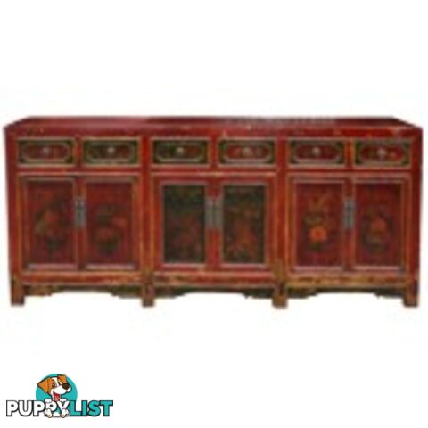 Original Red Painted Chinese Antique Sideboard