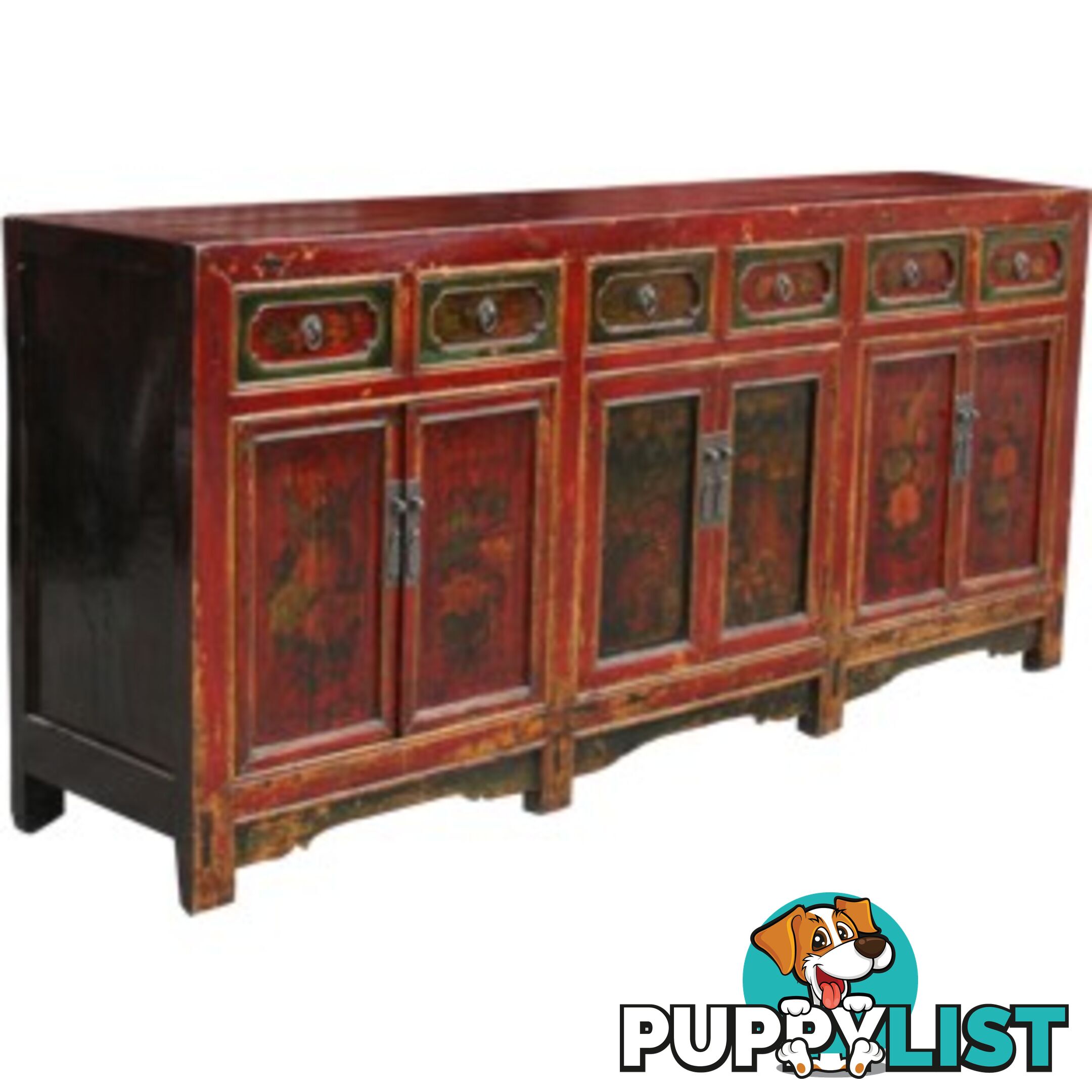 Original Red Painted Chinese Antique Sideboard