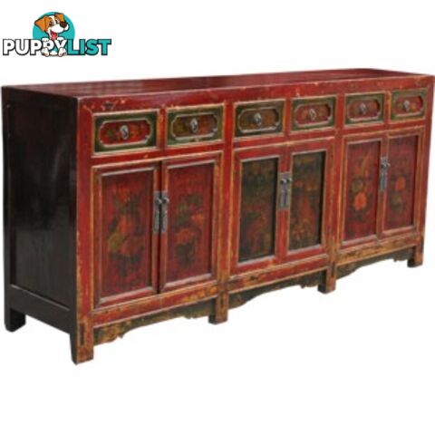 Original Red Painted Chinese Antique Sideboard