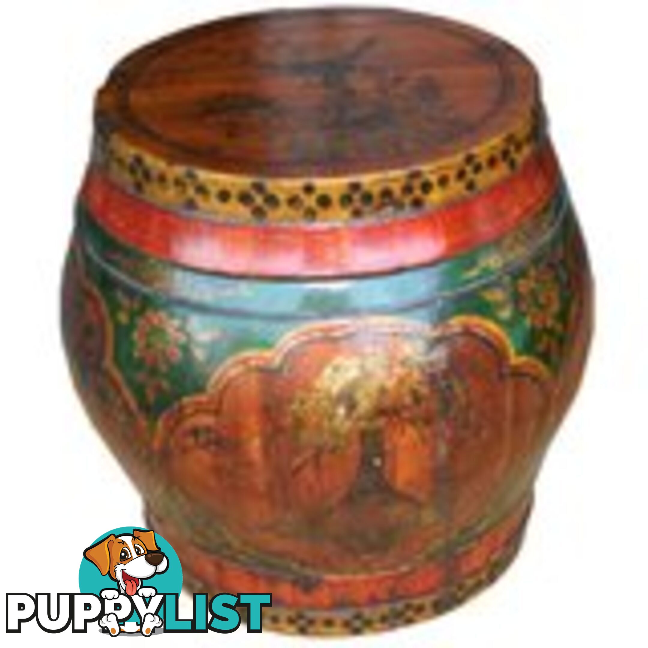 Chinese Antique Painted Round Wood Container