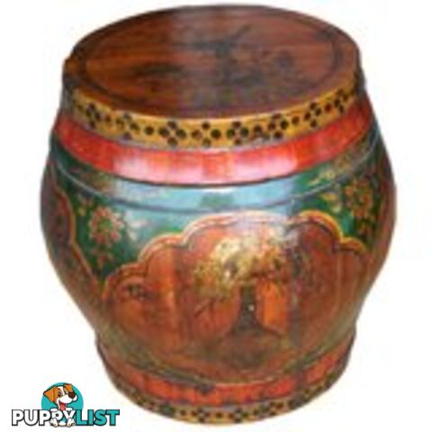 Chinese Antique Painted Round Wood Container