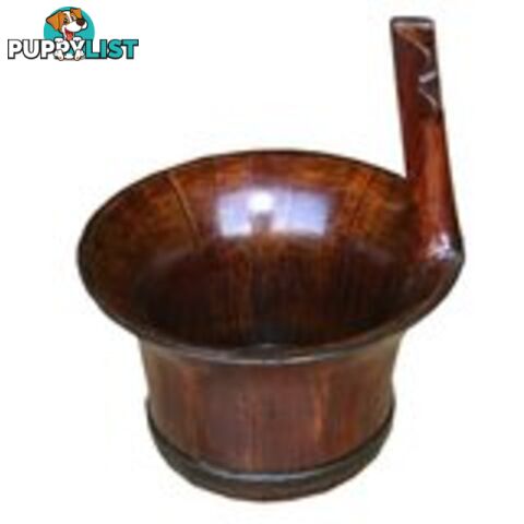 Brown Wood Water Bucket with Handle