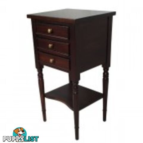 Solid Mahogany Wood Side Table with 3 drawers