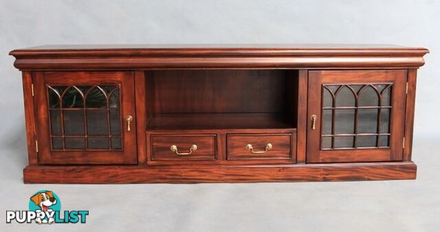 Solid Mahogany Wood 2 Door TV Cabinet With Drawers