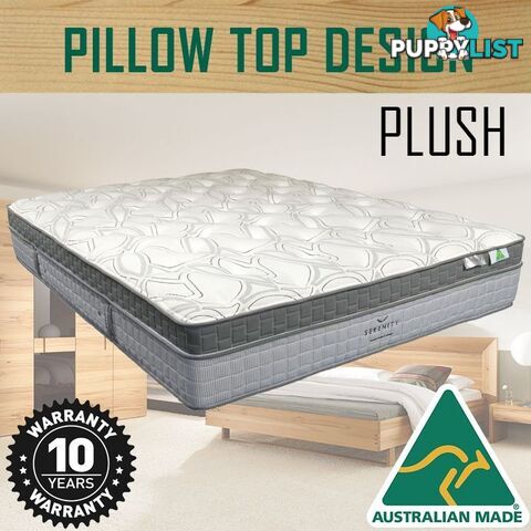 Australian Made Pillow Top Spring Mattress - 10 Years Warranty - King Size - Serenity Collection