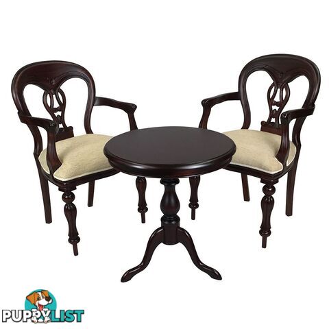 Solid Mahogany Wood Table Set with 2 Fiddle Back Arm Chairs