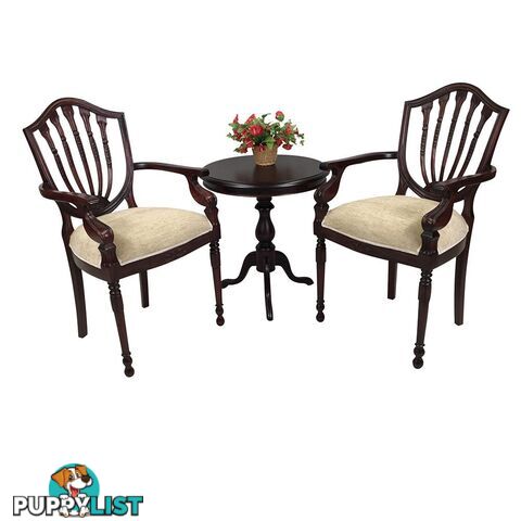 Solid Mahogany Table Set with 2 Hyper Flute Leg Arm Chairs