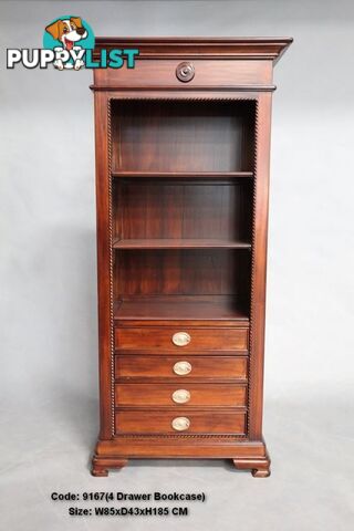 Mahogany Bookcase With Drawers & Shelves