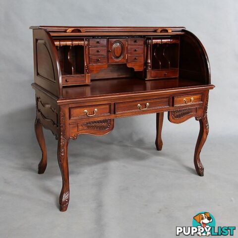 Solid Mahogany Wood Rolltop Writing Desk