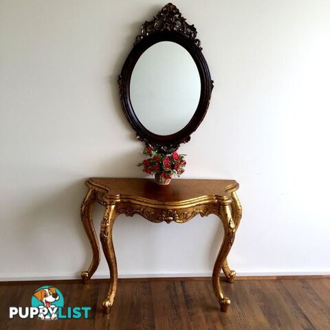 Solid Mahogany Wood Serpentine Hall Table & Mirror