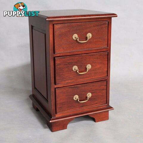 Solid Mahogany Wood Bedside Table with 3 Drawers