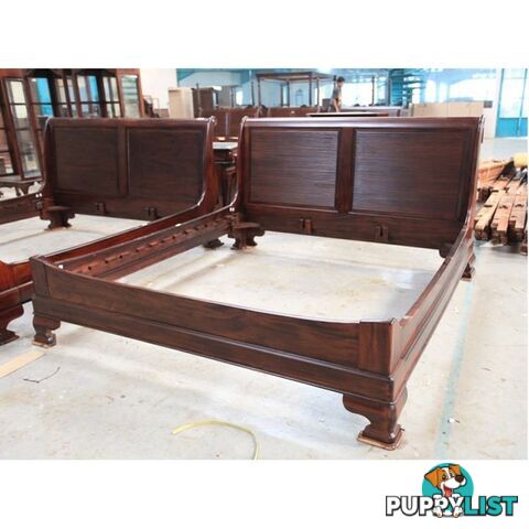 Solid Mahogany Wood Vanessa Queen / King Size Low Foot Sleigh Bed