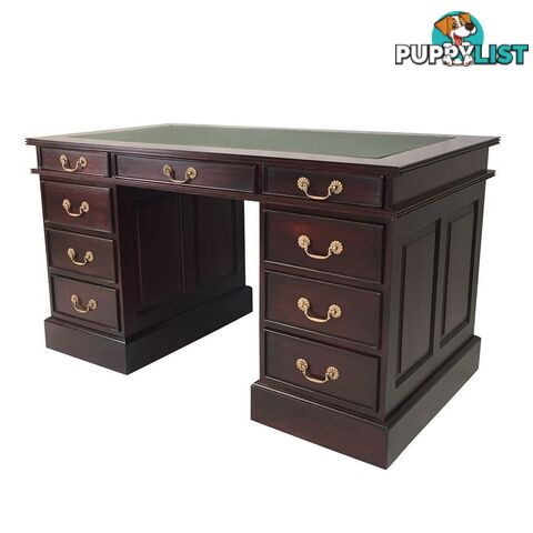 Solid Mahogany Wood Office Desk with Vinyl Top