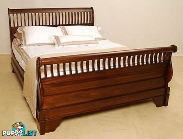 Mahogany Wood Slatted King Sleigh Bed