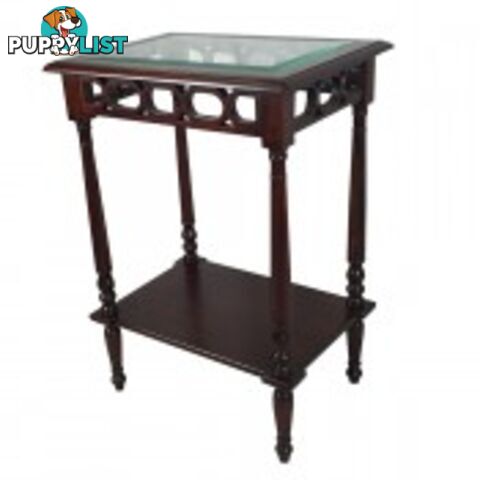 Solid Mahogany Wood Rectangular Glass top SideTable