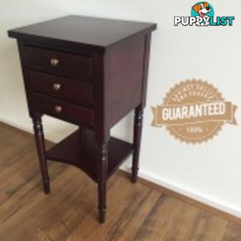 Mahogany Side Table with Shelf & 3 Drawers