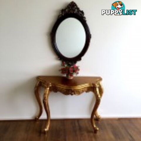 Solid Mahogany Wood Serpentine Hall Table & Mirror