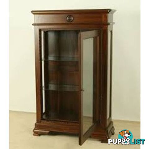 Mahogany Vitrine Display Glass Cabinet with Glass Shelves