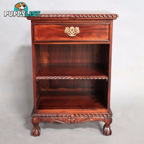 Solid Mahogany Wood Bedside Table With Shelves