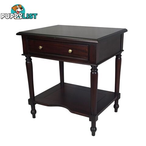 Solid Mahogany Wooden Side Table with Drawer and Shelf