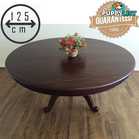 Solid Mahogany Wood 125 cm Pedestal Leg Round Dining Table