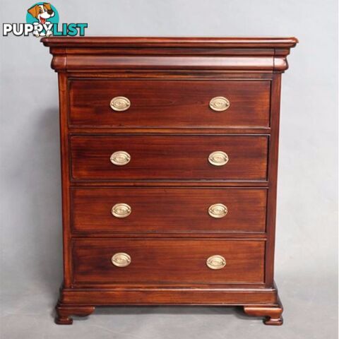 Mahogany Wood Chest of Drawers Long and Slim Design