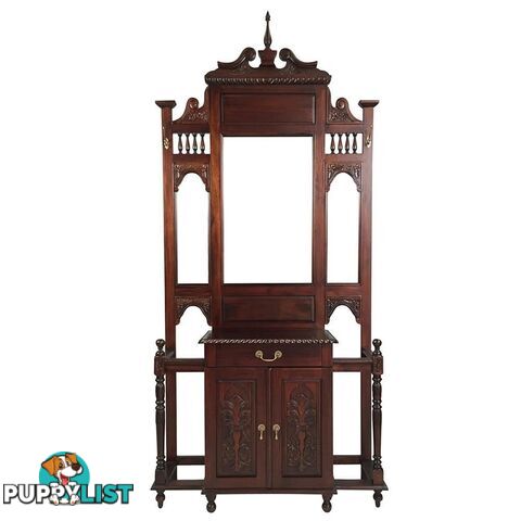 Solid Mahogany Wood Large Hall Stand with Cupboard & Drawer