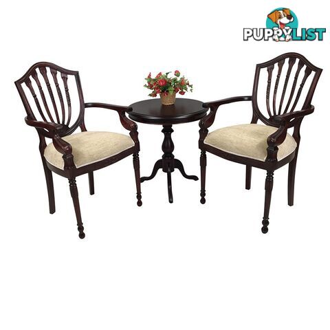 Solid Mahogany Table Set with 2 Hyper Flute Leg Arm Chairs