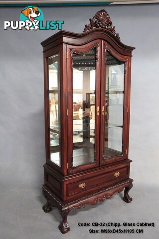 Solid Mahogany 2 Door Display Cabinet with Drawer