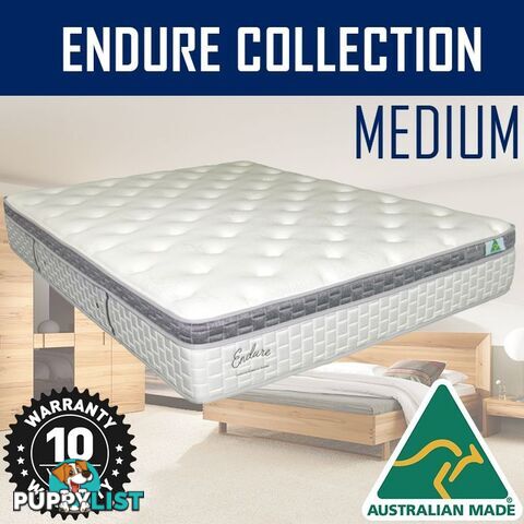 Australian Made Pillow Top Spring Mattress - 10 Years Warranty - Double Size - ENDURE