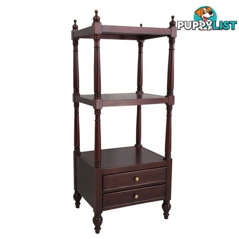 Solid Mahogany Wood 3 Tier Whatnot with Drawer and Shelf