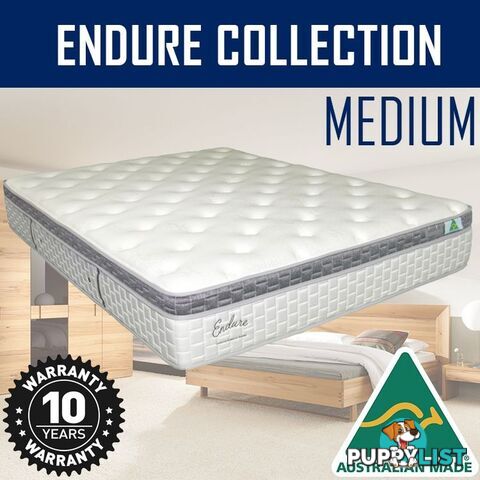 Australian Made Pillow Top Spring Mattress - 10 Years Warranty - King Single Size - ENDURE