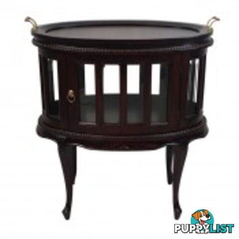 Solid Mahogany Wood Oval Tea Table with Glass