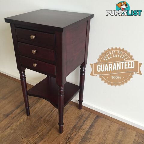 Mahogany Side Table with Shelf & 3 Drawers