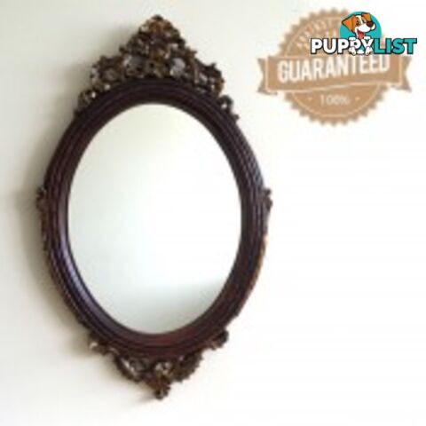 Solid Mahogany Wood Hand Carved Bevelled Oval Wall Mirror